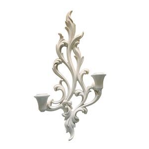 Vintage Syroco Arabesque 2 Candle Wall Sconce Wood Painted White Shabby Chic